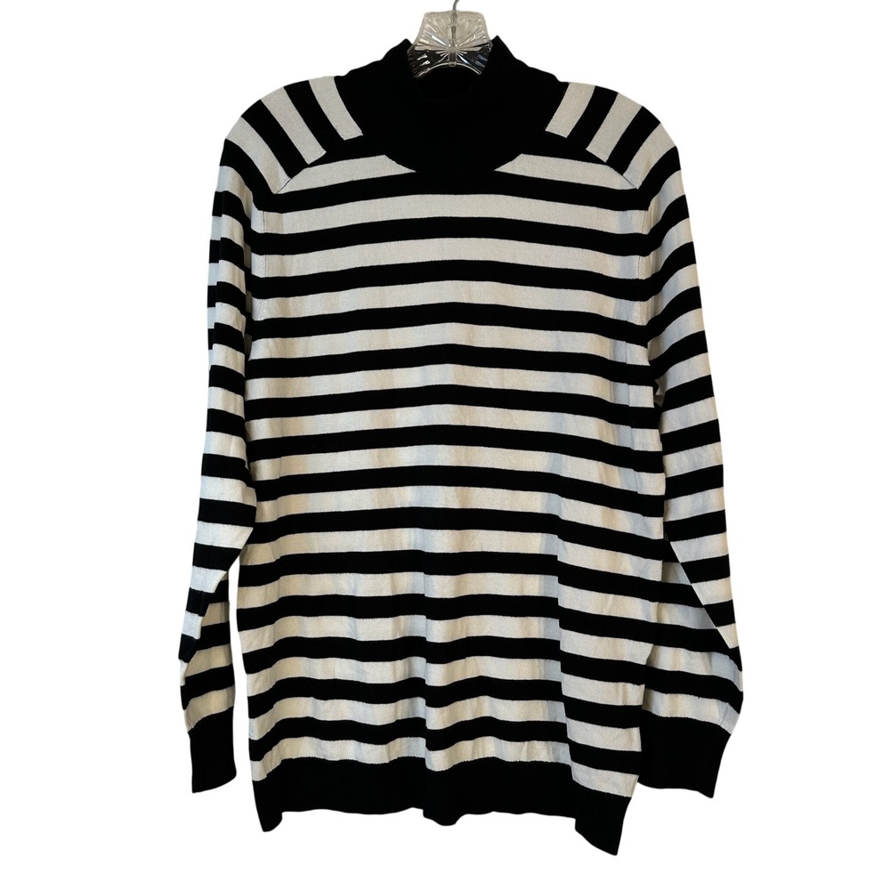 Apt 9 Womens‎ XL Black White Striped Mock Neck Sweater Essential Pullover